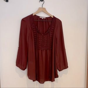 Daniel Rainn 3/4 sleeve blouse burgundy L